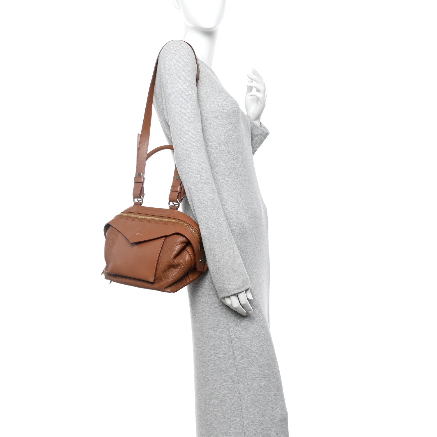 Givenchy ブラウンレザーボストンバッグ　レディース　内側ポケット Givenchy Calfskin Small Sway Cognac 1814261 – FASHIONPHILE