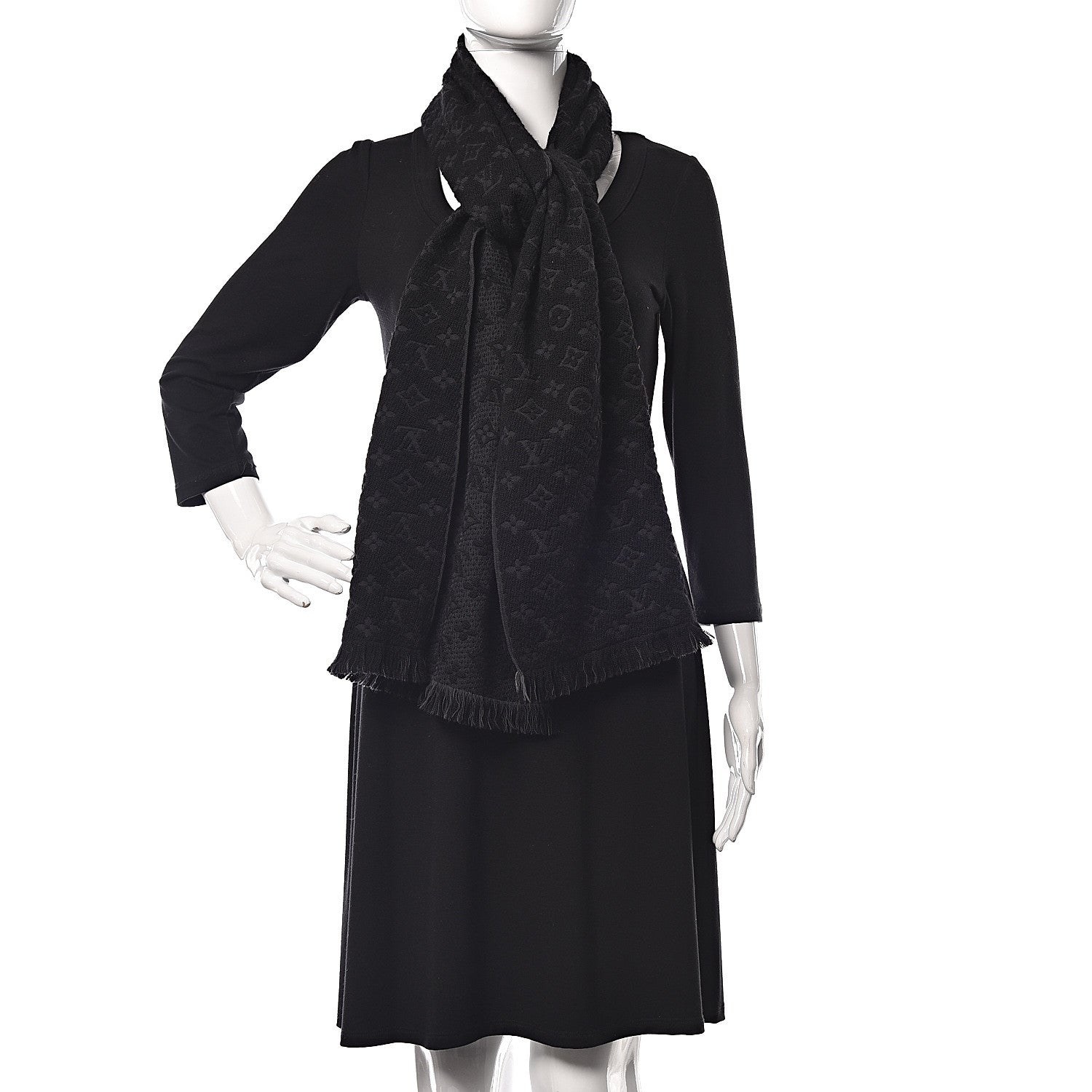 Louis Vuitton Wool Monogram Classic Scarf Black 2 of 4