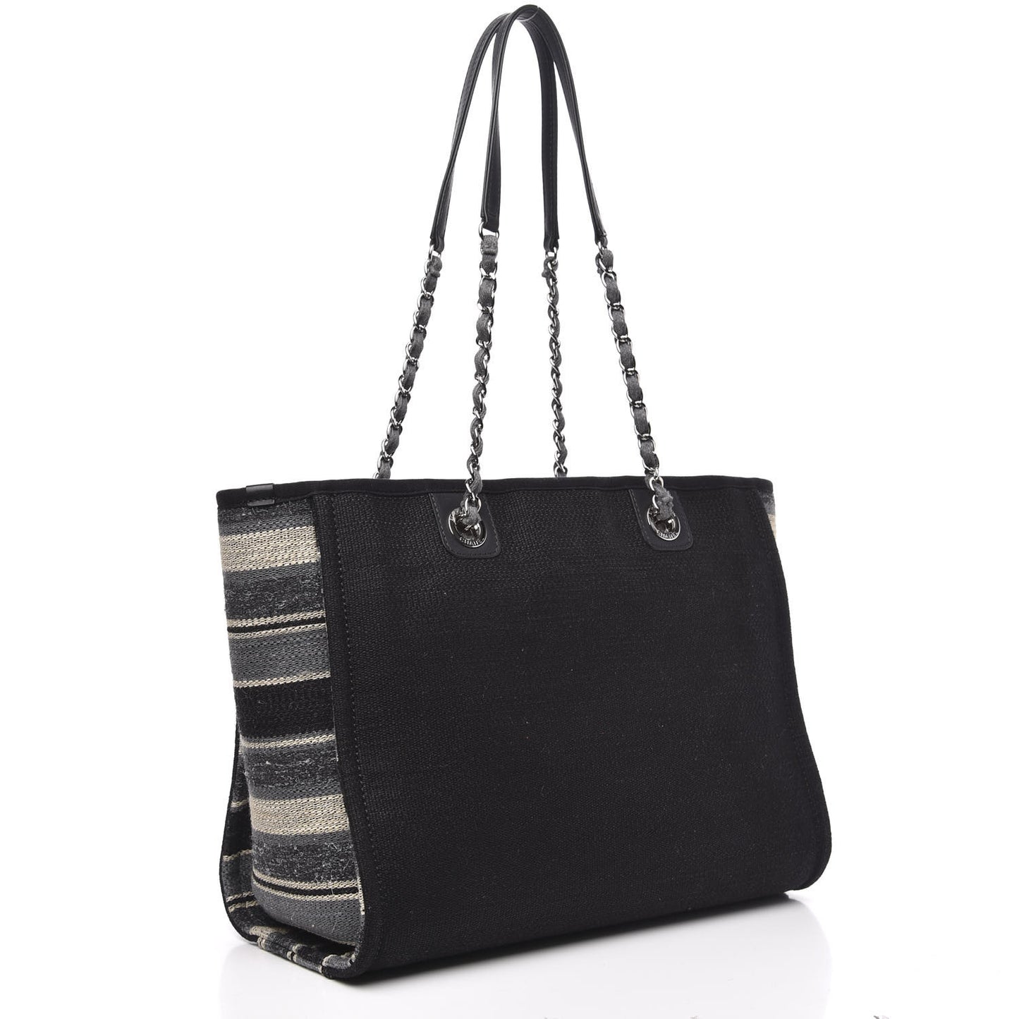 Striped Canvas Small Deauville Tote Grey Black