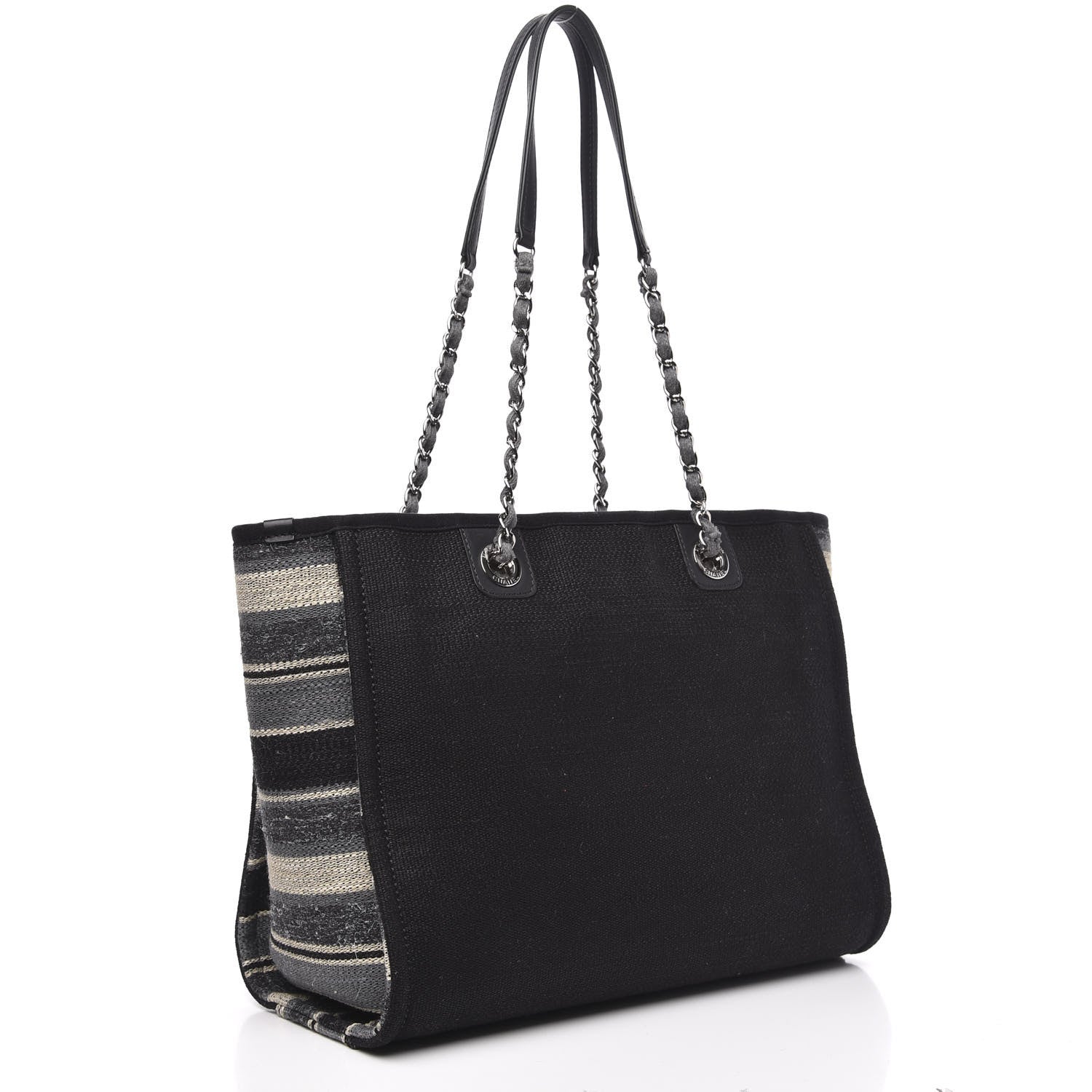 Chanel Striped Canvas Small Deauville Tote Grey Black 3 of 12