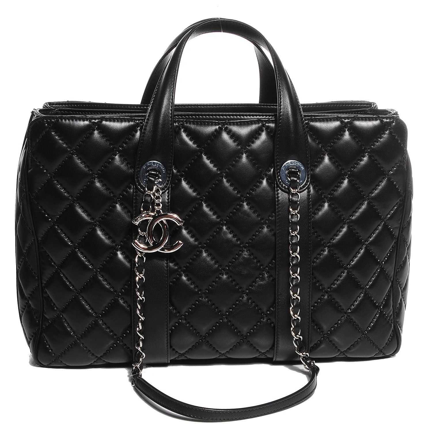 Chanel Lambskin Quilted Large Easy Carry Shopping Tote Black 5 of 9