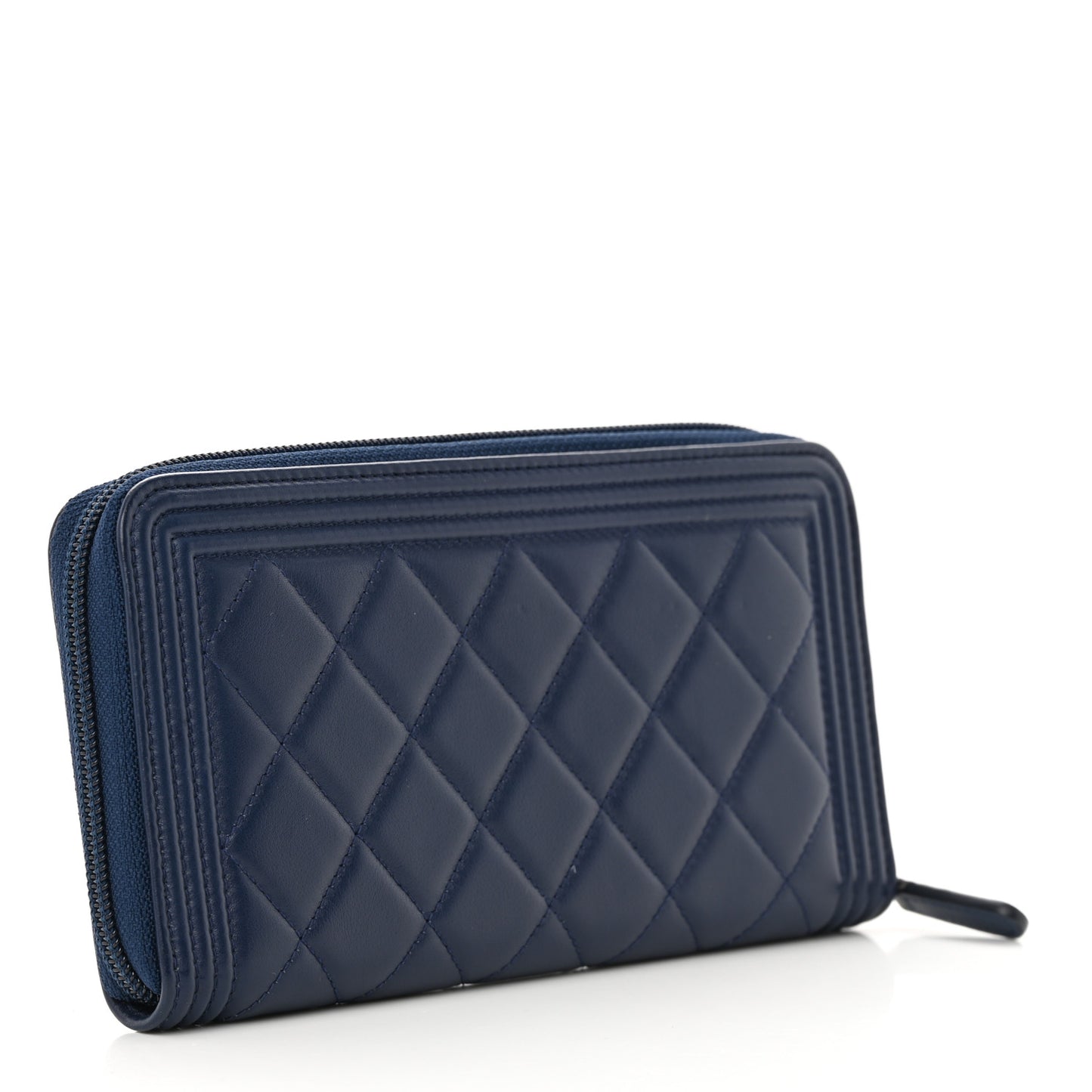 Lambskin Quilted Boy Zip Around Wallet Blue