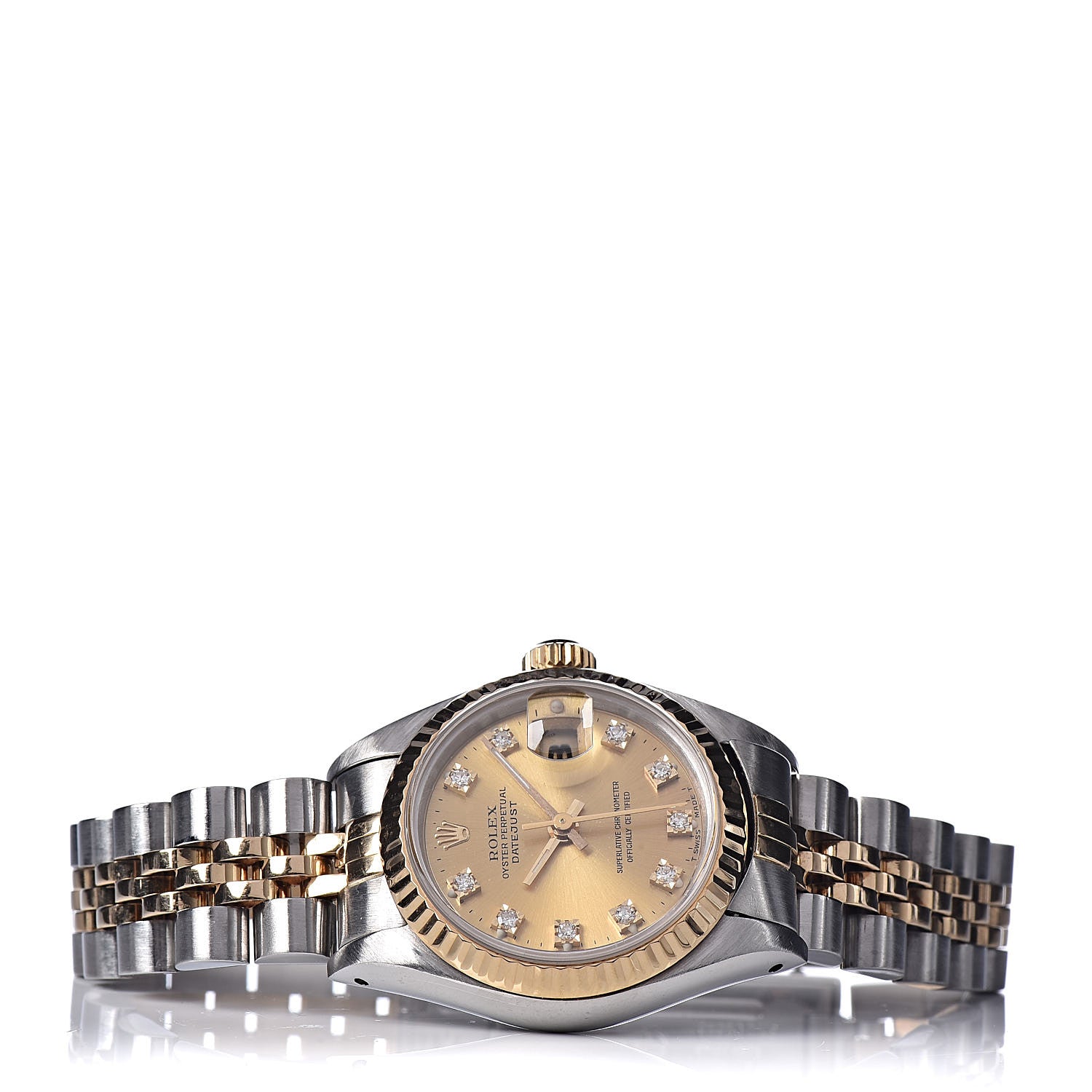 Rolex Stainless Steel 18K Yellow Gold Diamond 26mm Oyster Perpetual Datejust Watch Champagne 69163 3 of 6