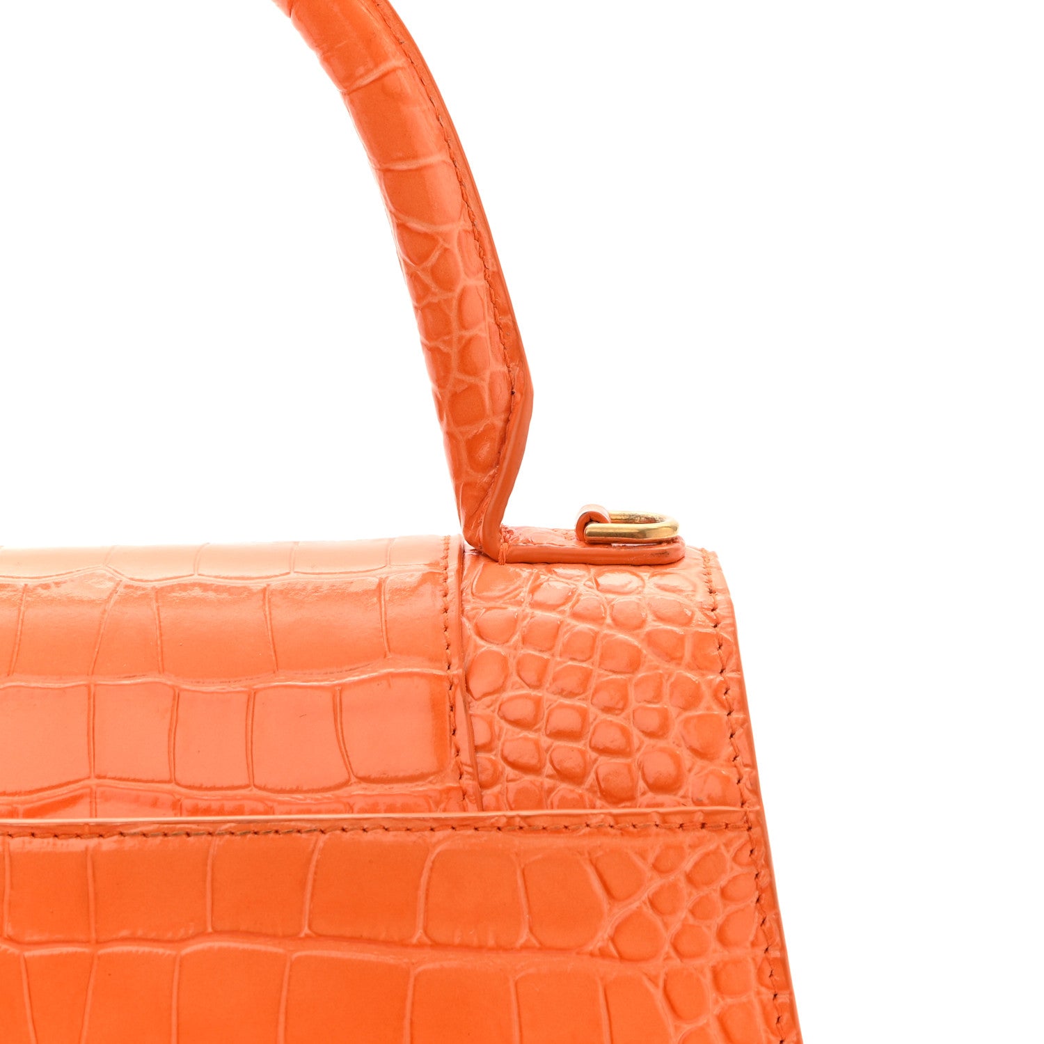 Balenciaga Shiny Calfskin Crocodile Embossed Small Hourglass Top Handle Bag Orange 11 of 12