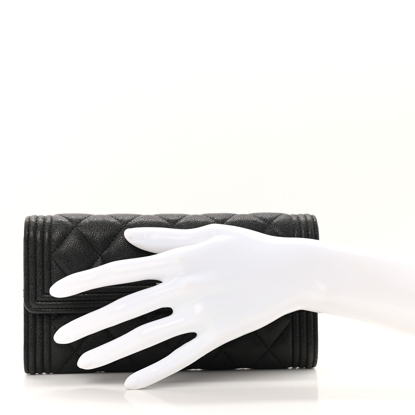 Metallic Caviar Quilted Boy Flap Wallet Black