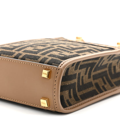 Fendi Fabric Jacquard Vitello King Plexiglass FF 1974 Mini Fendi Sunshine Shopper Tote Tobacco Moro Sand 10 of 10