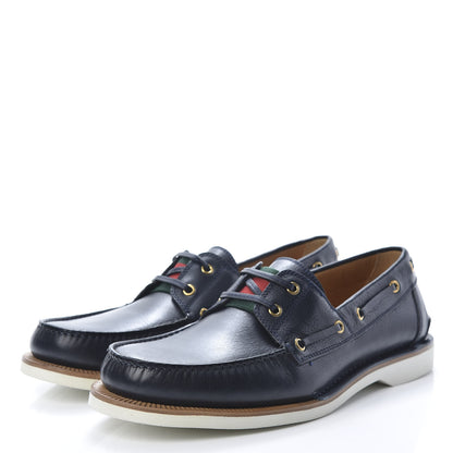 Gucci Calfskin Mens Delta Boat Loafer 10 Blue Ivory 3 of 10