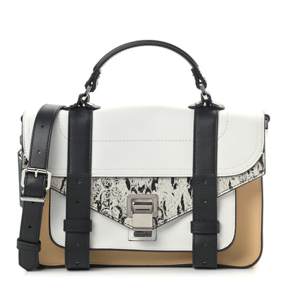 Proenza Schouler Lambskin Snakeskin Embossed Tiny PS1 Satchel Black Sand 1 of 8