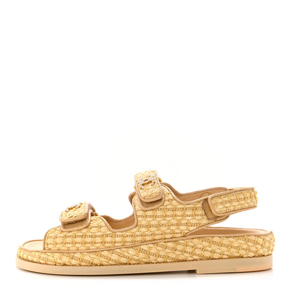 Chanel Braided Fabric Velcro Dad Sandals 37.5 Beige 1 of 8