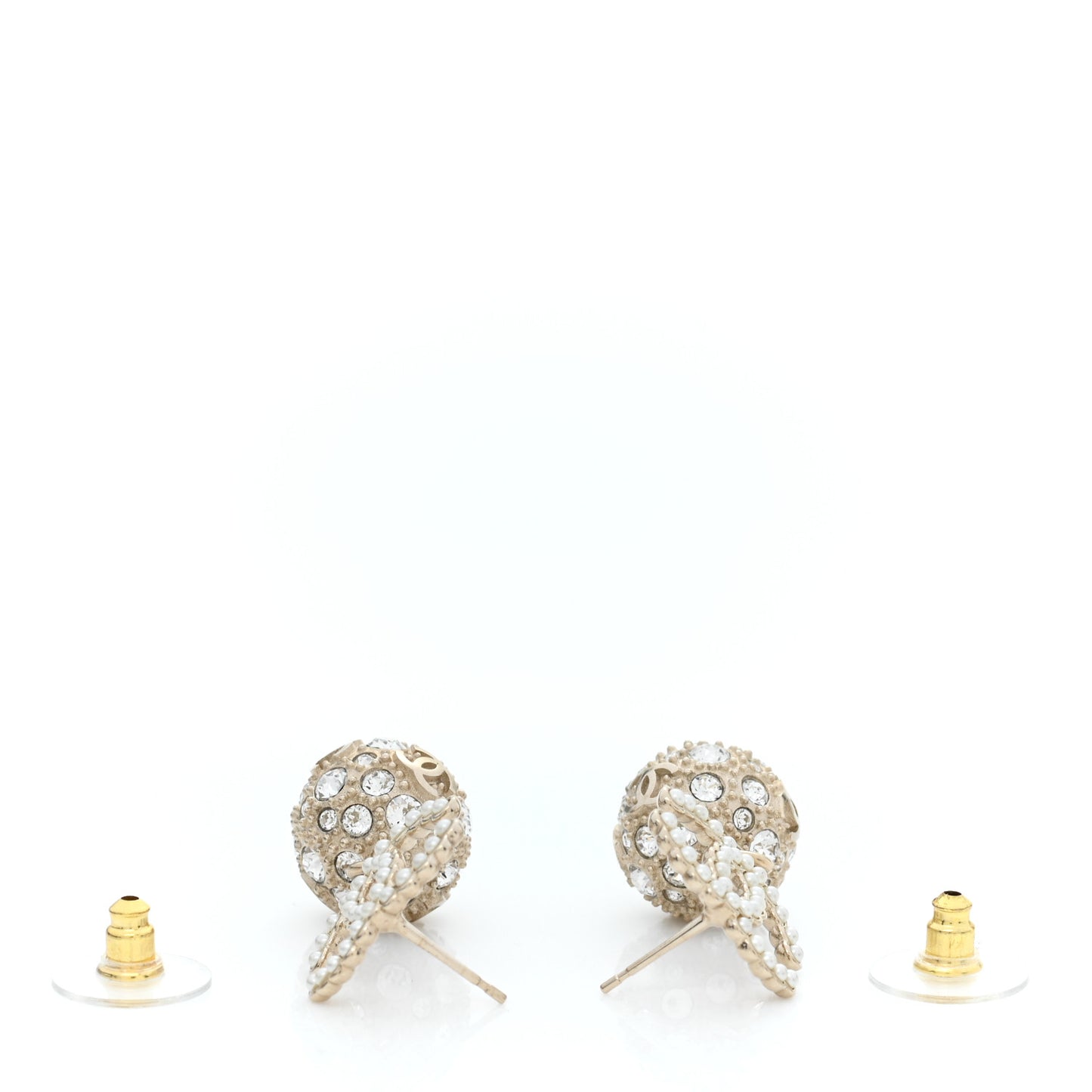 Crystal Pearl CC Drop Earrings Gold Pearly White