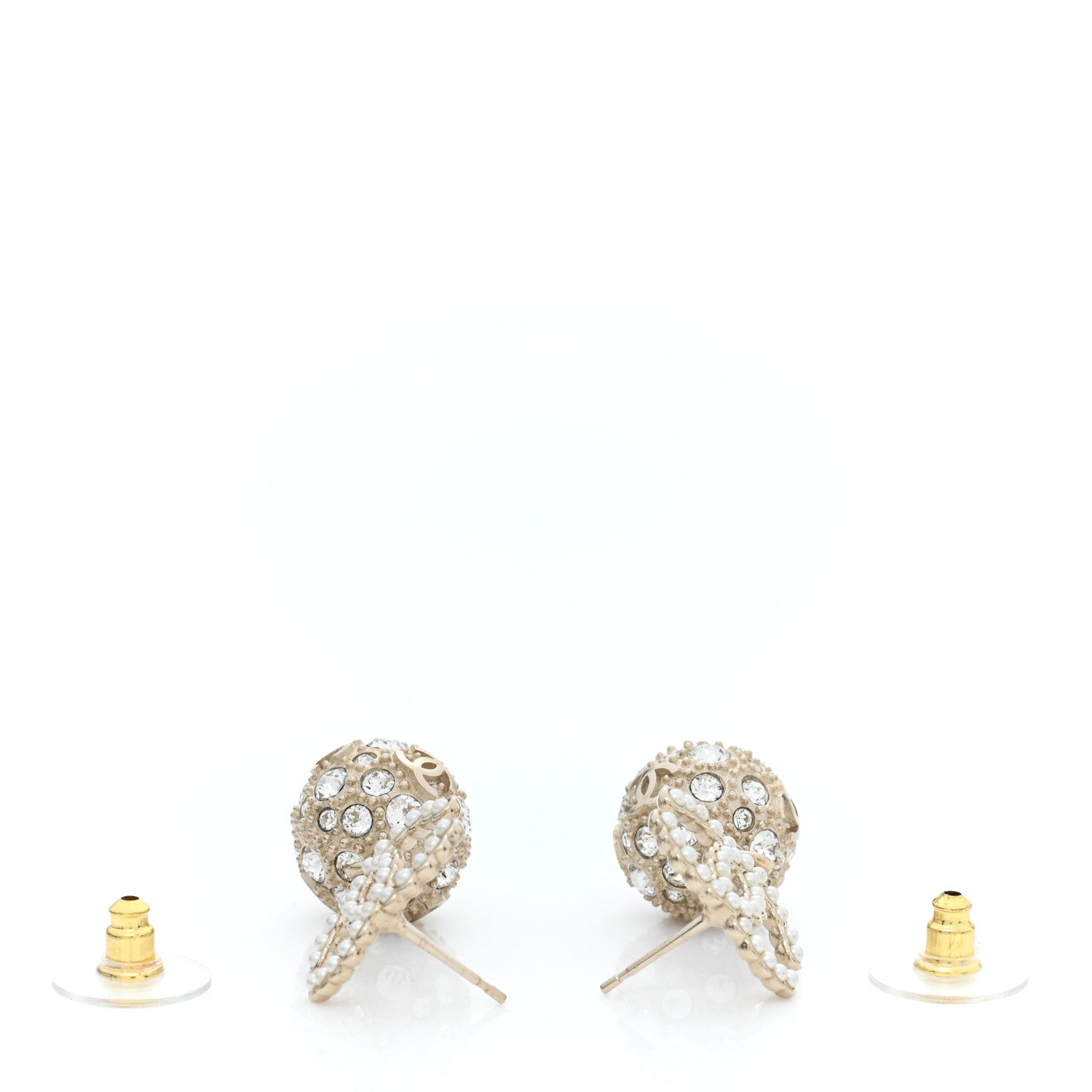 Chanel Crystal Pearl CC Drop Earrings Gold Pearly White 3 of 5
