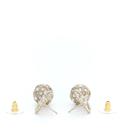 Chanel Crystal Pearl CC Drop Earrings Gold Pearly White 3 of 5