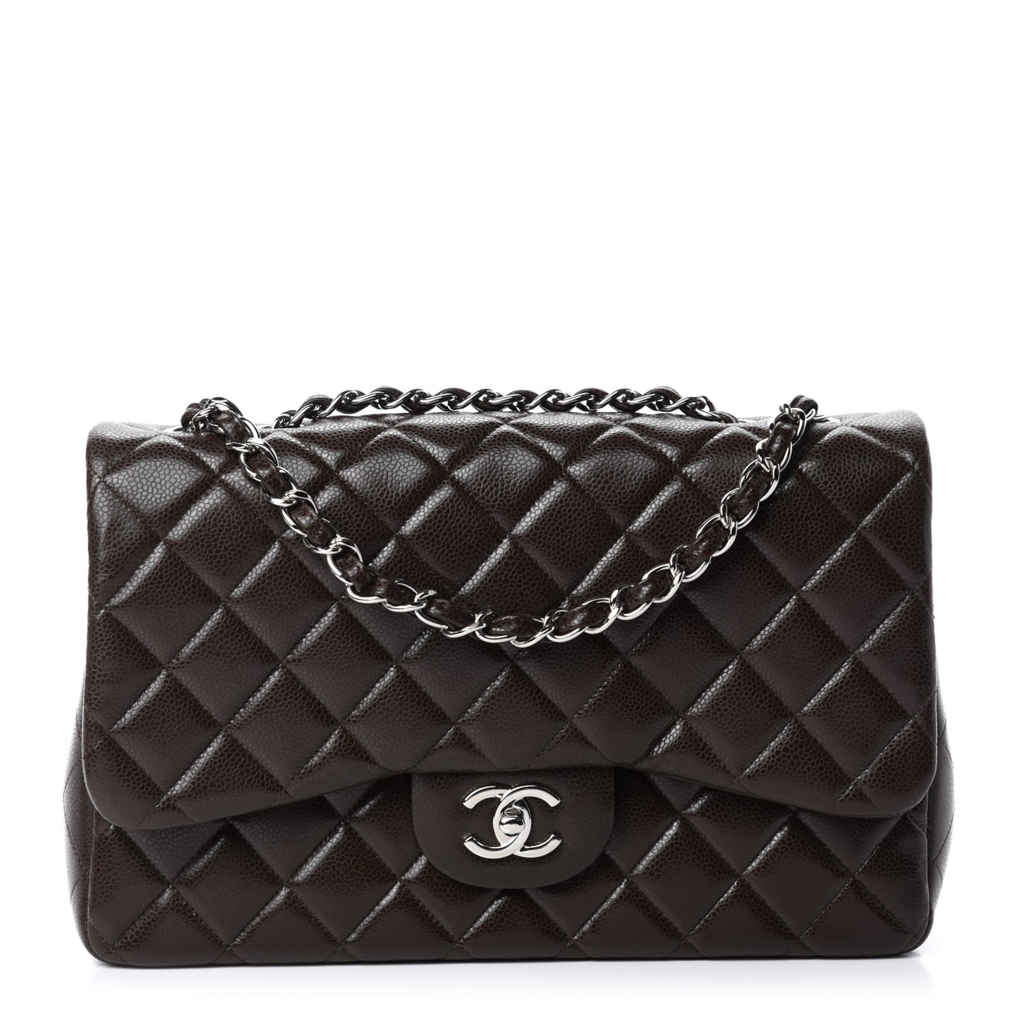 Caviar Quilted Jumbo Single Flap Dark Brown