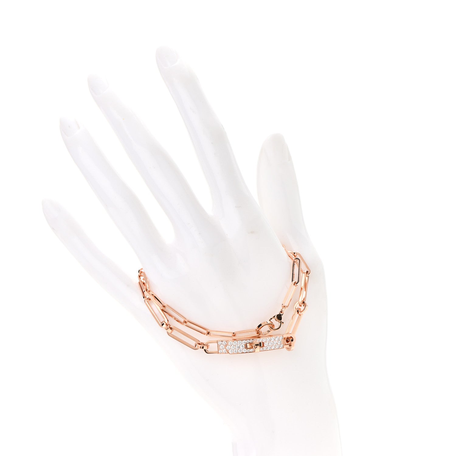 Hermes 18K Rose Gold Diamond Pave Kelly Chaine Choker Necklace 5 of 8