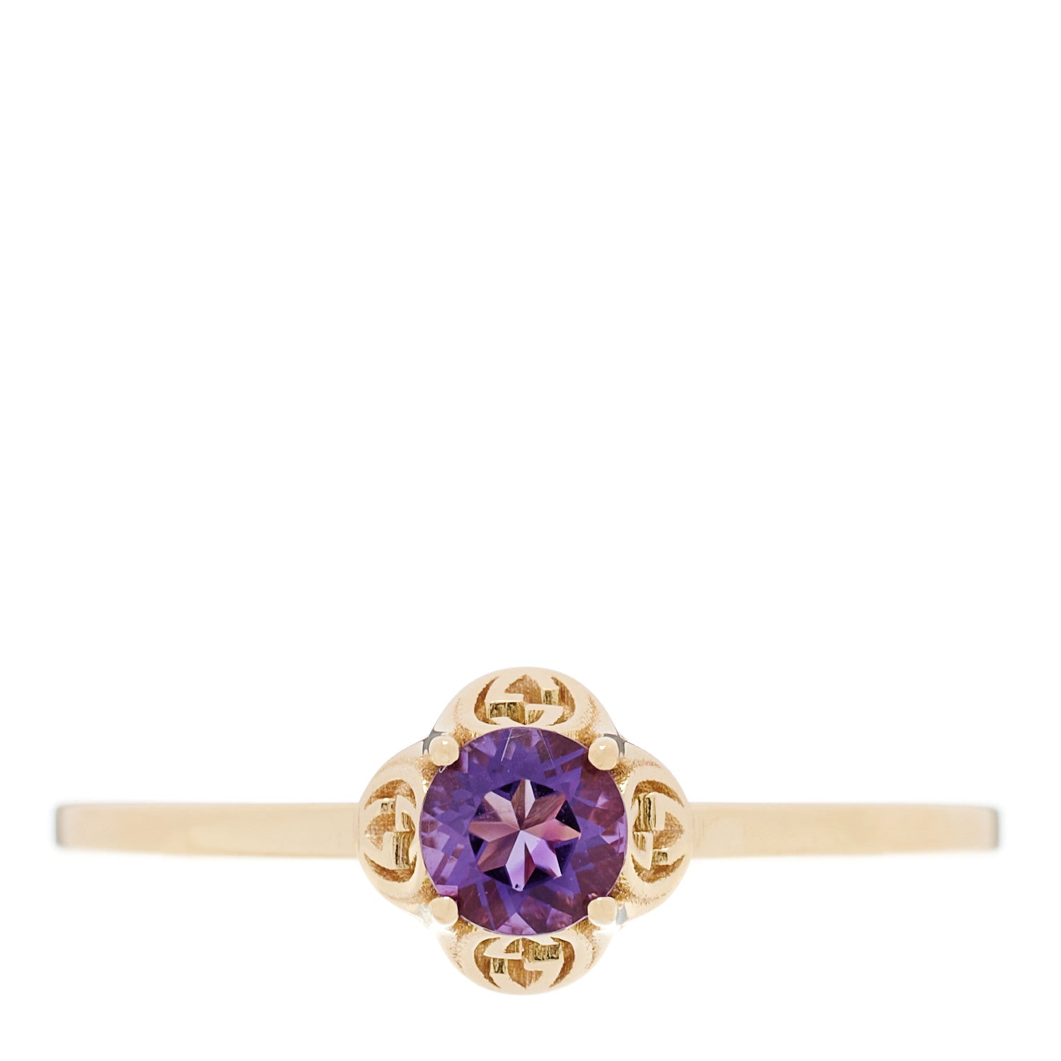 Gucci 18K Yellow Gold Amethyst Interlocking G Ring 51 5.75 1 of 5