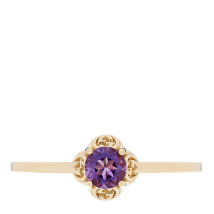 Gucci 18K Yellow Gold Amethyst Interlocking G Ring 51 5.75 1 of 5