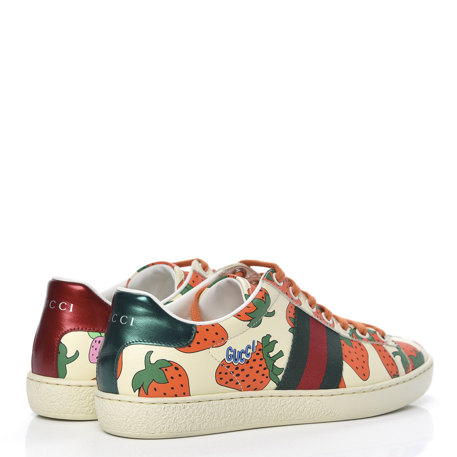 Gucci Calfskin Web Strawberry Print Womens Ace Sneakers 36 Ivory Red Green 4 of 9