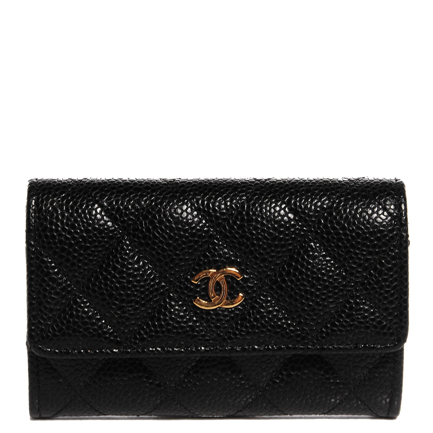 Caviar Quilted Flap Card Holder Black
