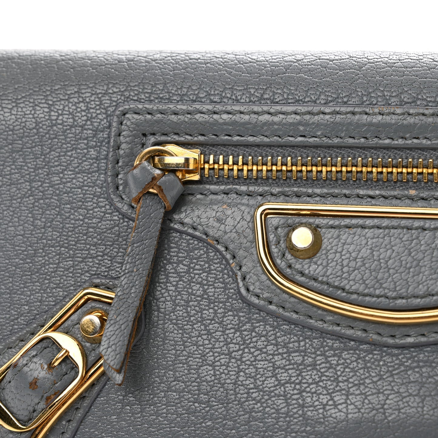 Chevre Gold Metallic Edge Hardware Continental Flap Wallet Bleu Acier