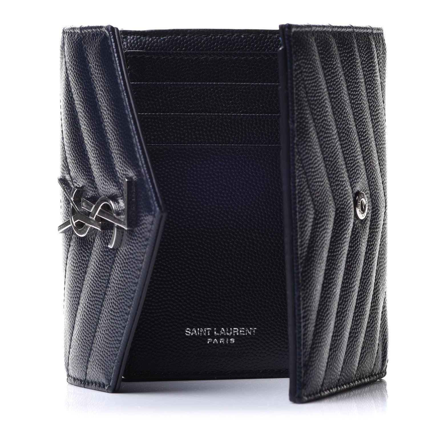 Saint Laurent Grain De Poudre Matelasse Chevron Small Monogram Envelope Wallet Deep Marine 5 of 12