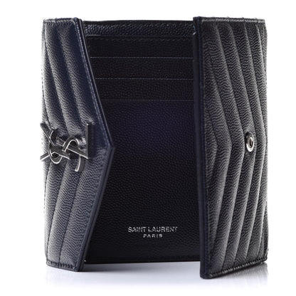 Saint Laurent Grain De Poudre Matelasse Chevron Small Monogram Envelope Wallet Deep Marine 5 of 12