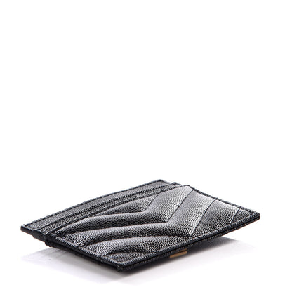 Saint Laurent Grain De Poudre Matelasse Chevron Monogram Credit Card Case Black 3 of 9