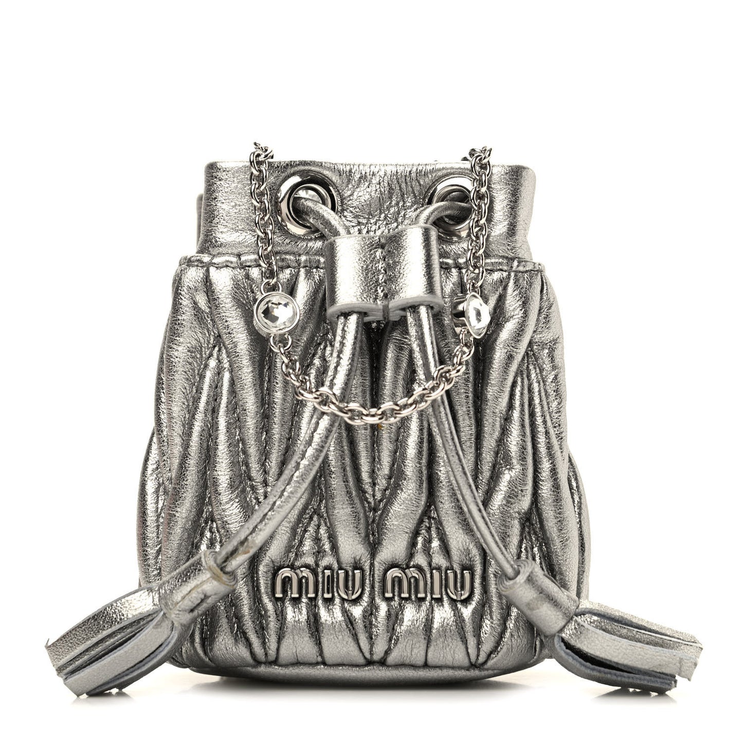Metallic Nappa Matelasse Mini Bandoliera Cromo