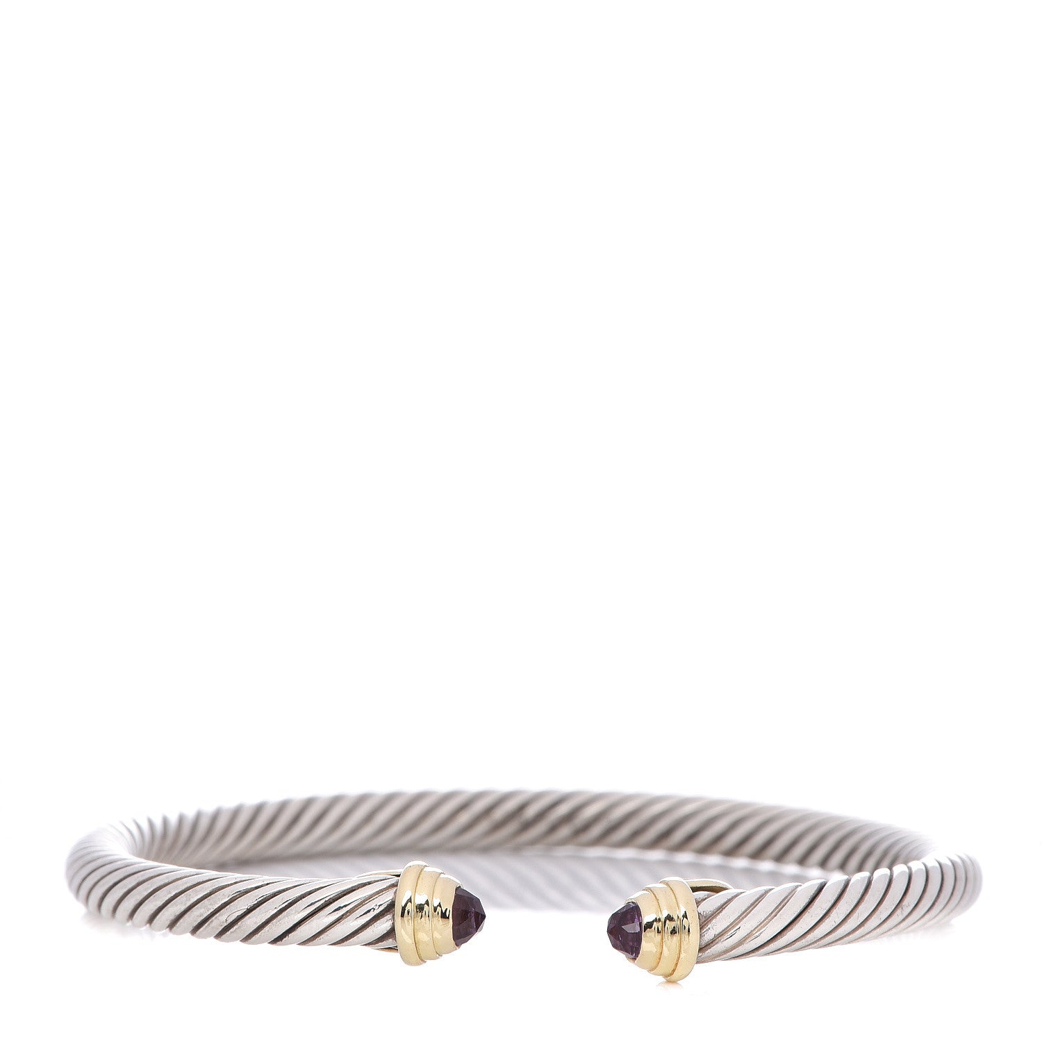 David Yurman Sterling Silver 18K Yellow Gold Amethyst 4mm Cable Kids Bracelet 1 of 4