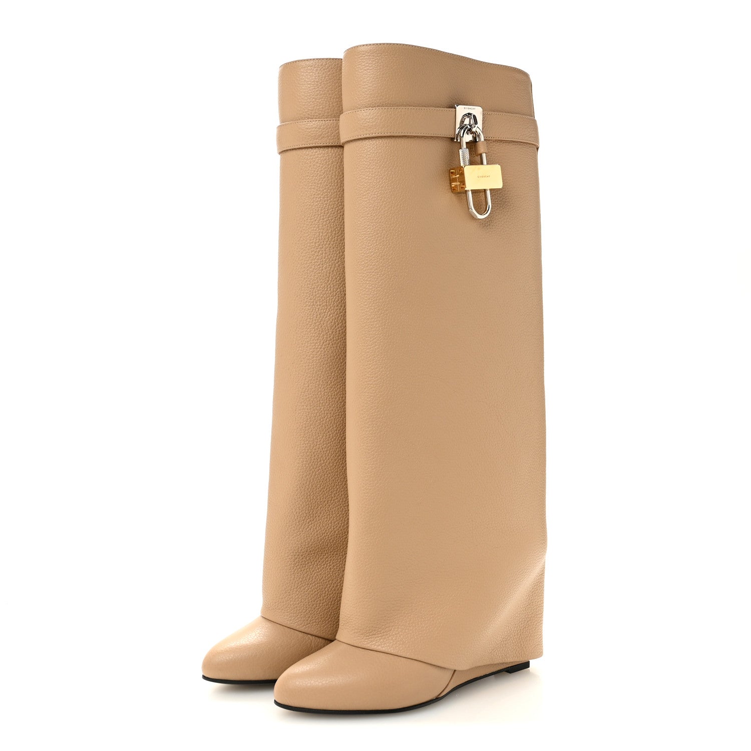 Givenchy Grained Calfskin Shark Lock Pant Boots 37 Beige 4 of 9