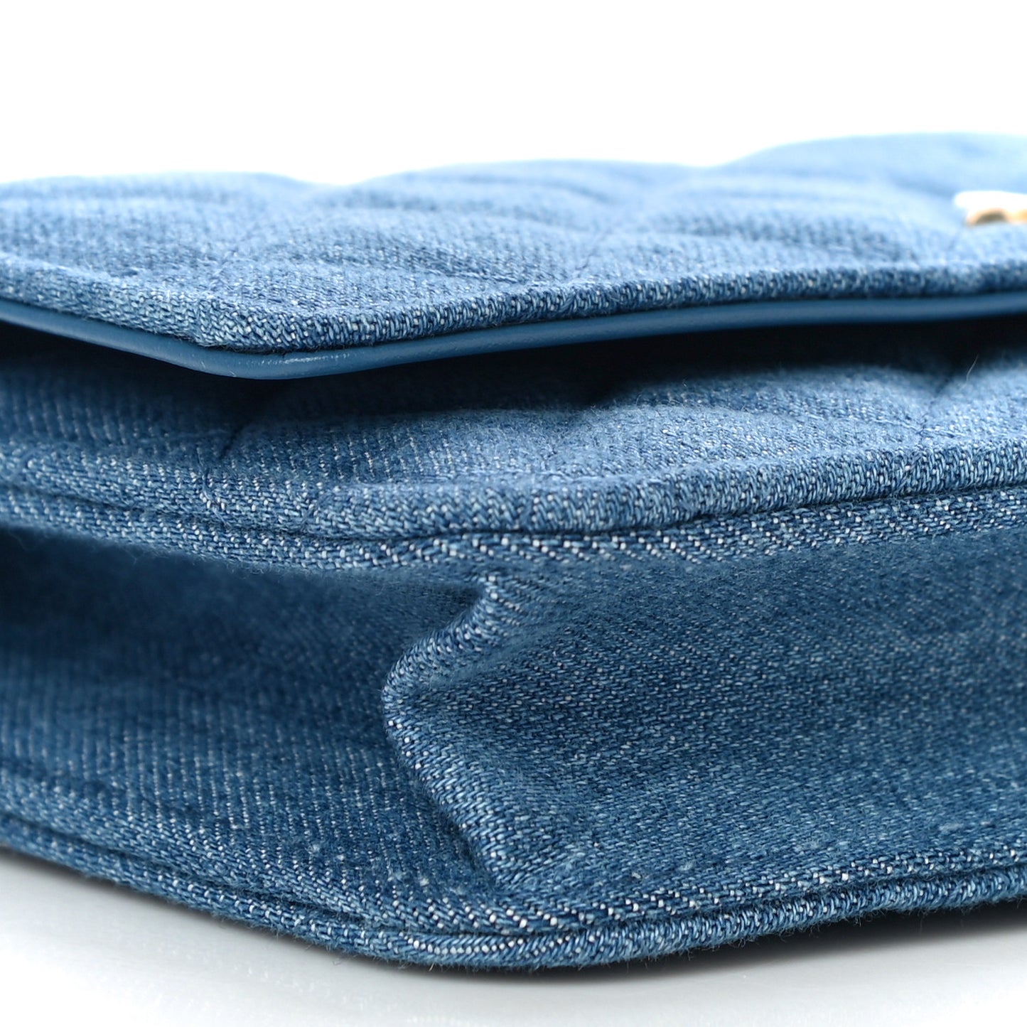 Denim Quilted CC Pearl Crush Wallet On Chain WOC Blue