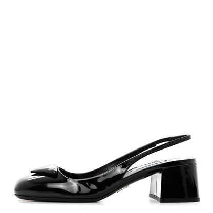 Prada Patent Triangle Logo Slingback Pumps 37 Cipria 1 of 8