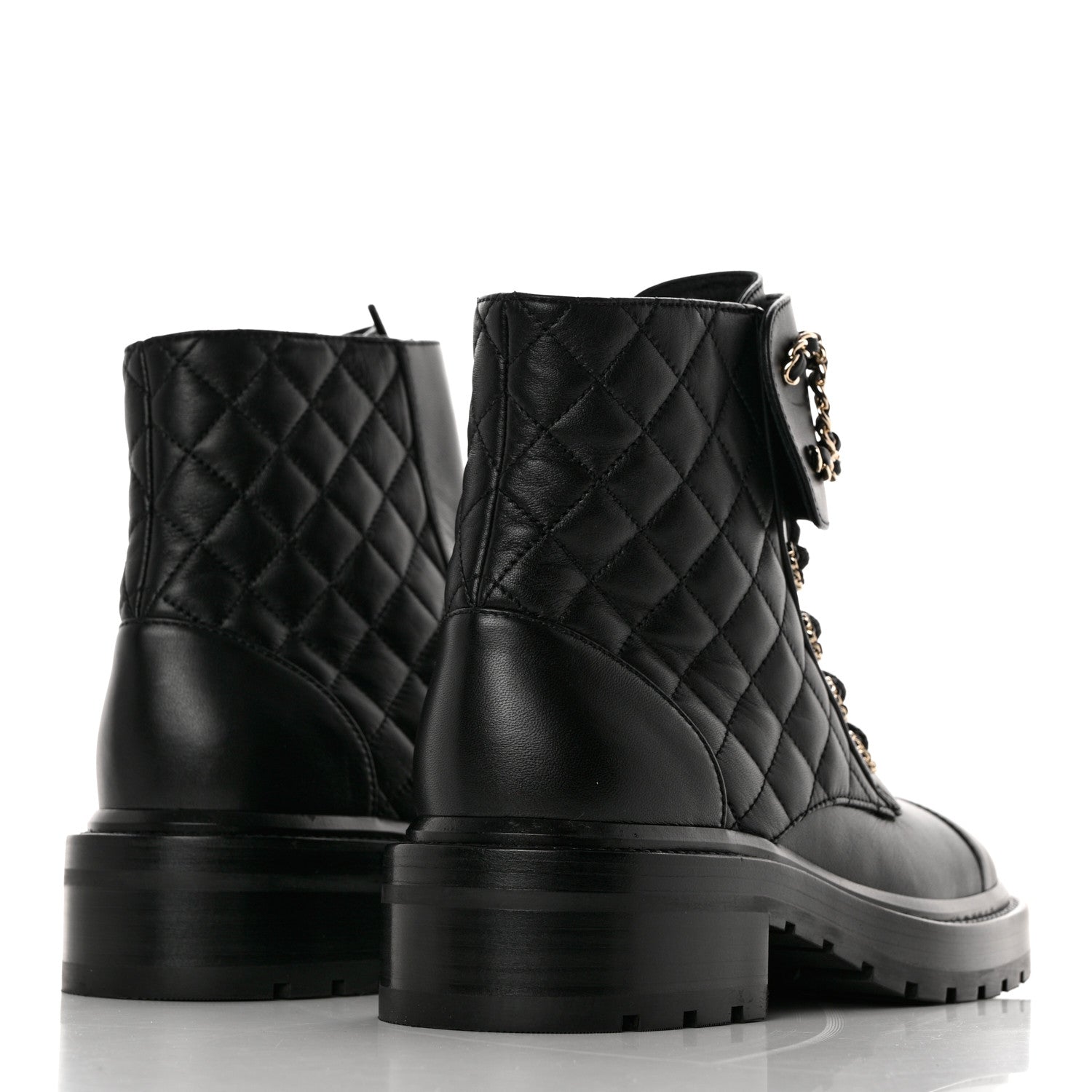 Chanel Shiny Lambskin Quilted Lace Up Combat Boots 36.5 Black 4 of 9