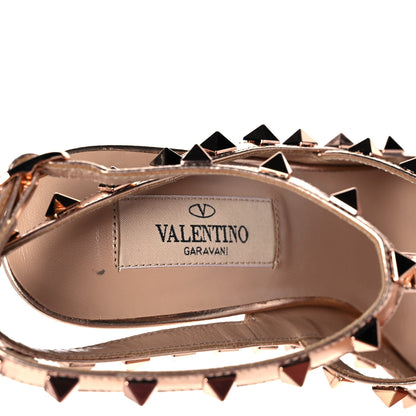 Valentino Garavani Metallic Pebbled Calfskin Rockstud Ankle Strap 100mm Pumps 36.5 Rame 7 of 14