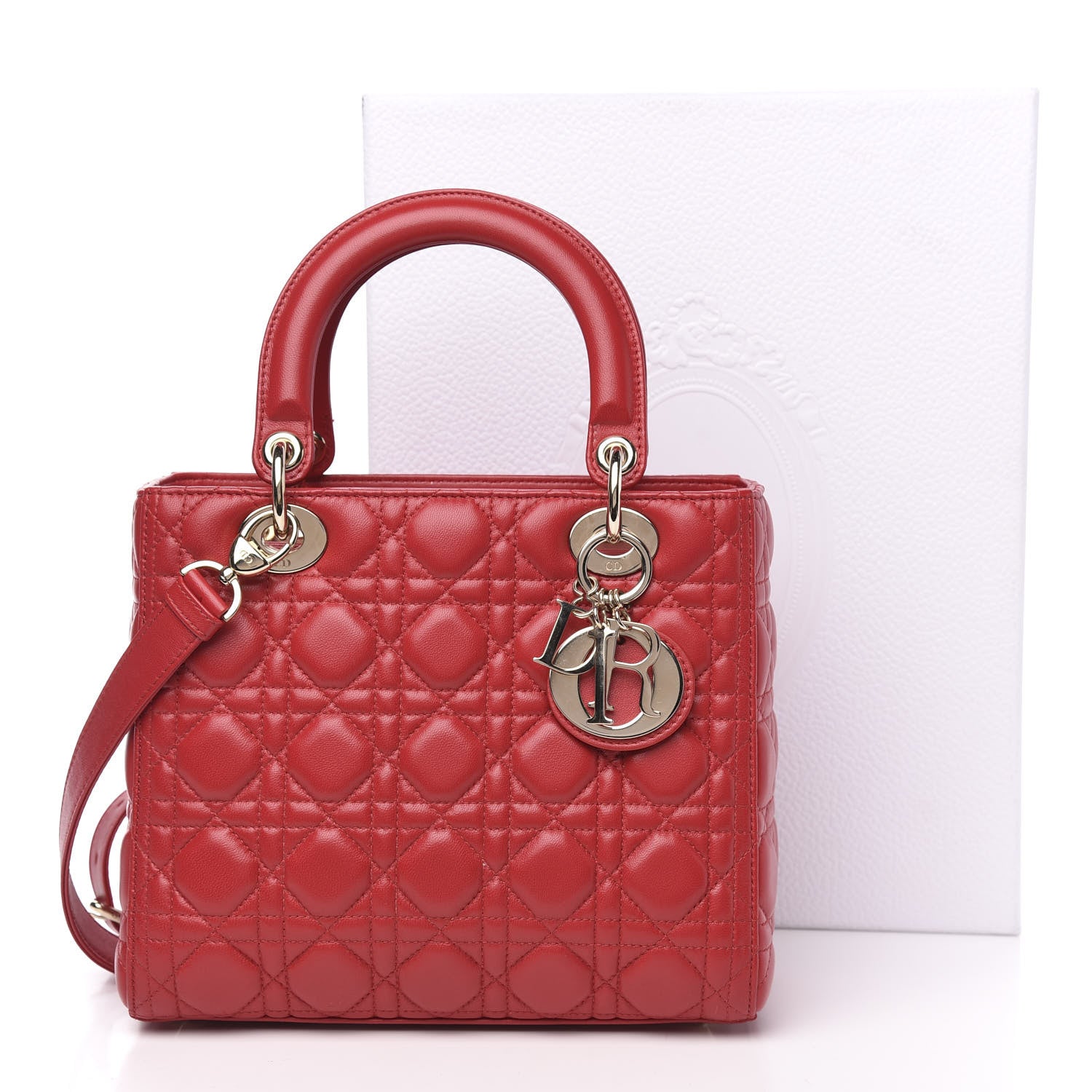 Christian Dior Lambskin Cannage Medium Lady Dior Red 10 of 10