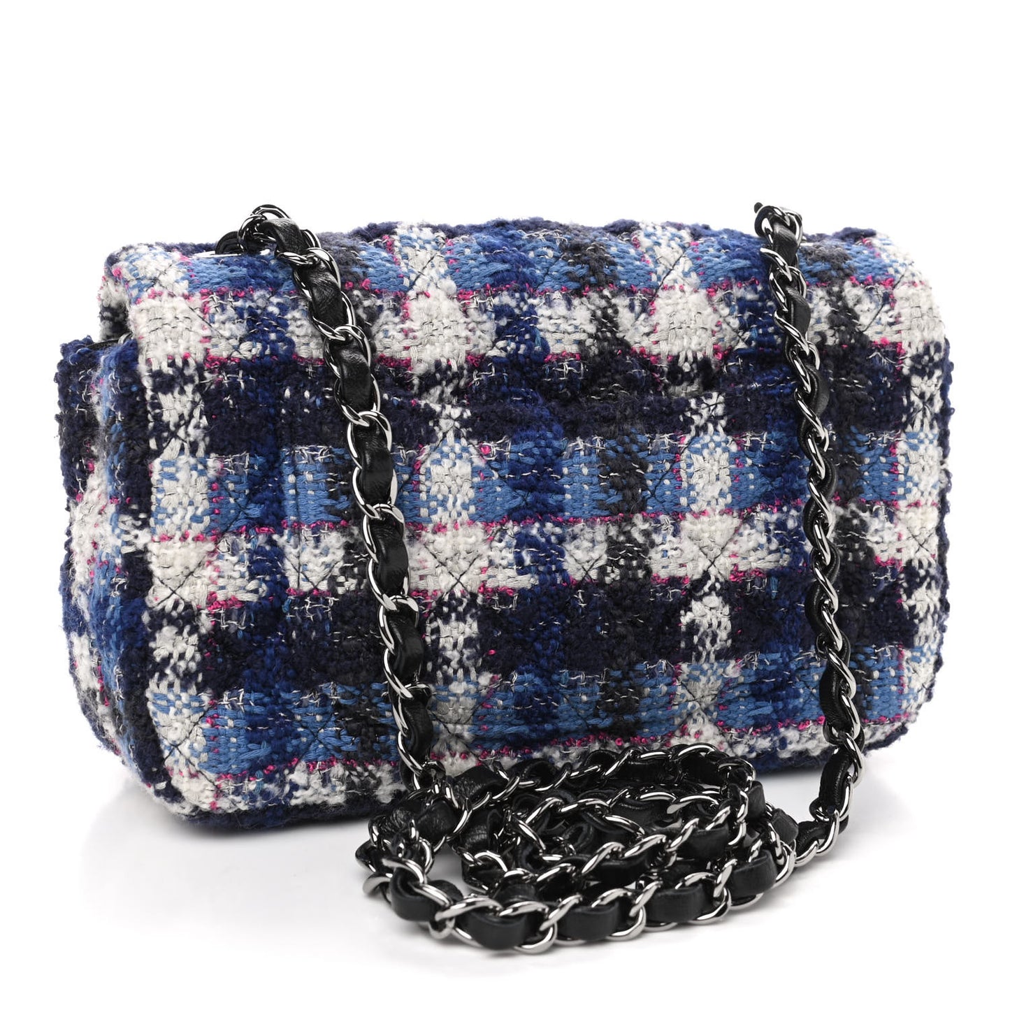 Tweed Quilted Mini Rectangular Flap Blue Multicolor