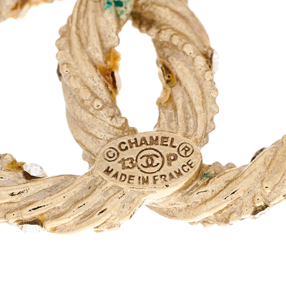 Crystal Twisted CC Earrings Gold