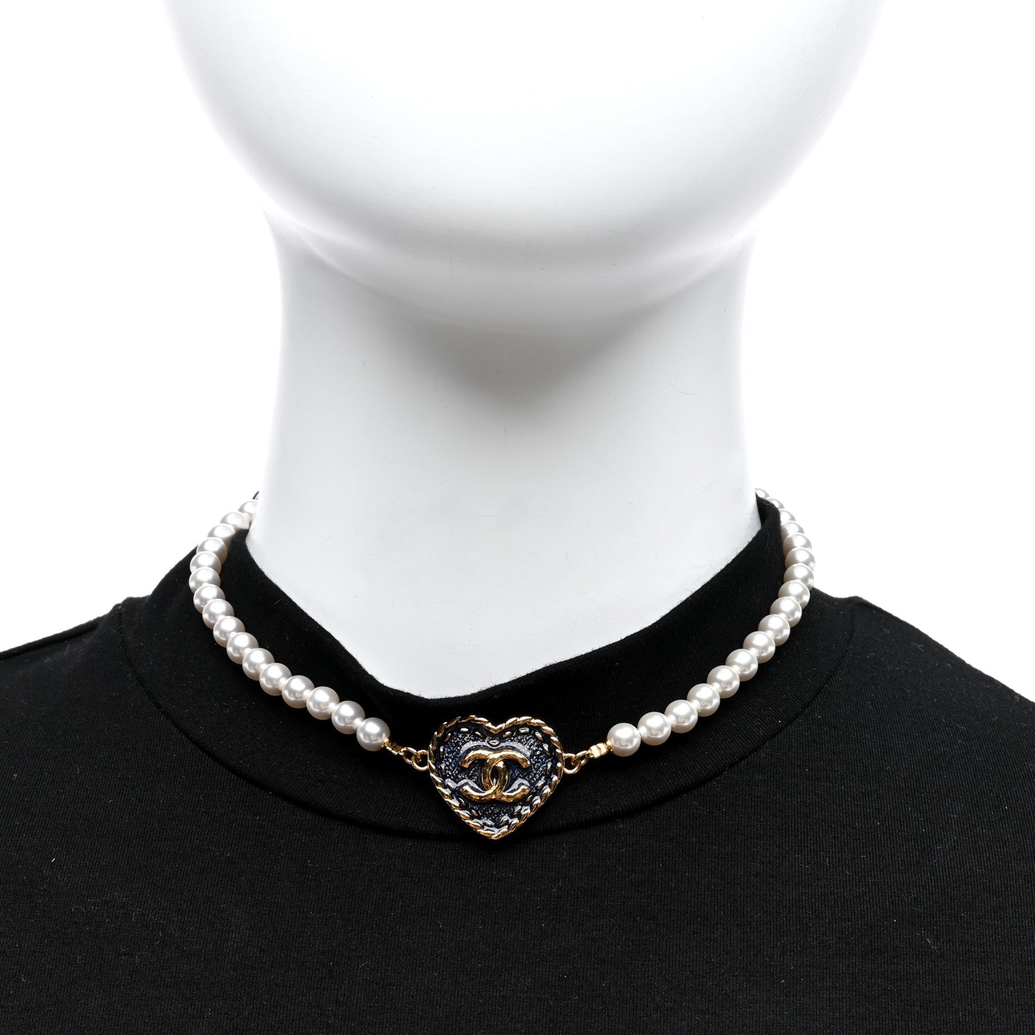 Chanel Metal Denim CC Heart Choker Gold Blue Pearly White 2 of 4