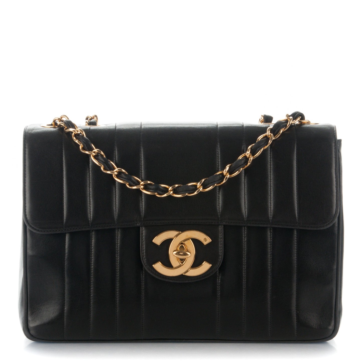 Lambskin Vertical Quilt Jumbo Flap Black