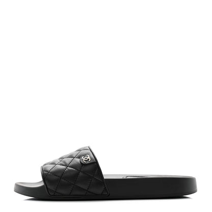 Chanel Lambskin Quilted CC Mules Sandals 40 Black 1 of 10