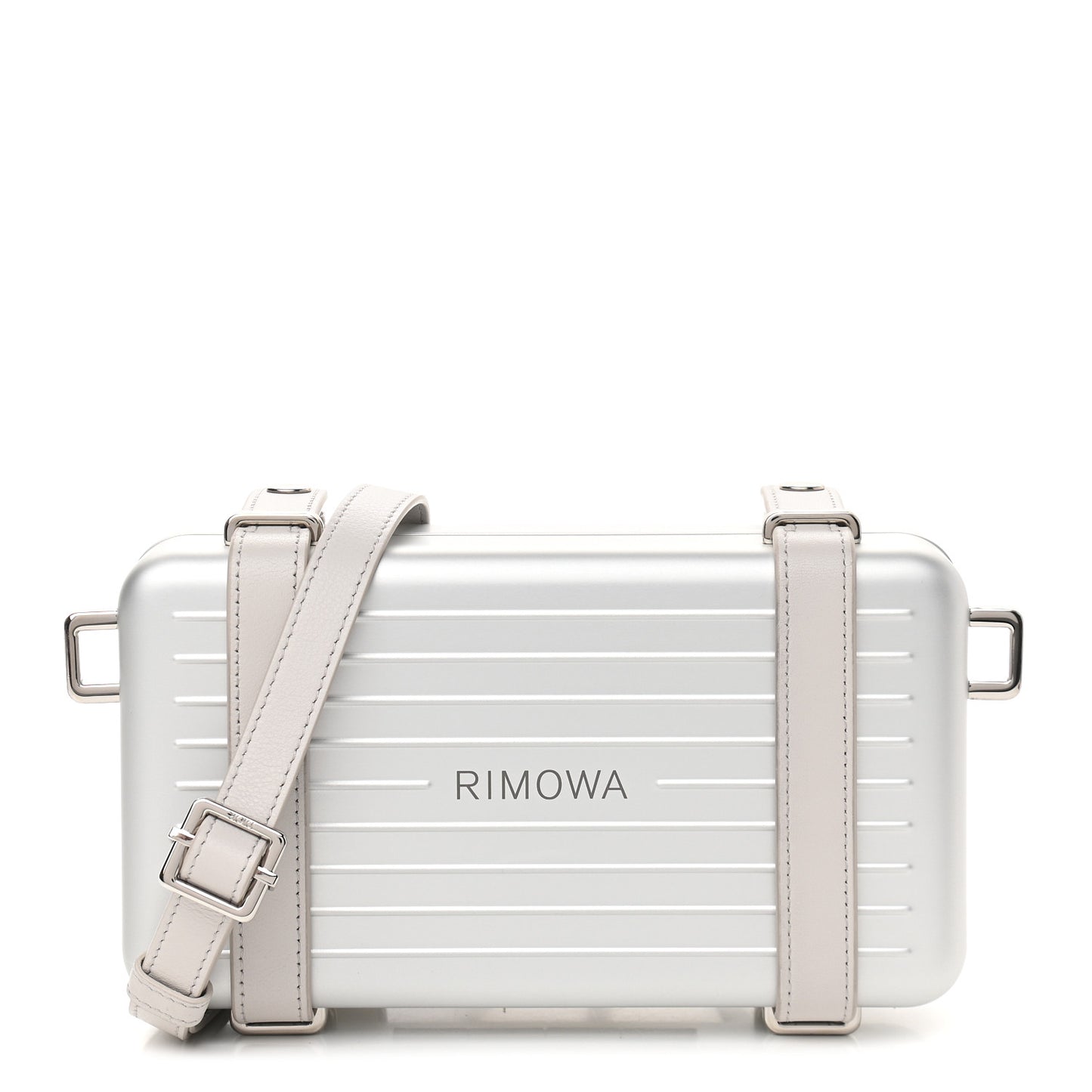 X RIMOWA Aluminum Personal Clutch On Strap Silver