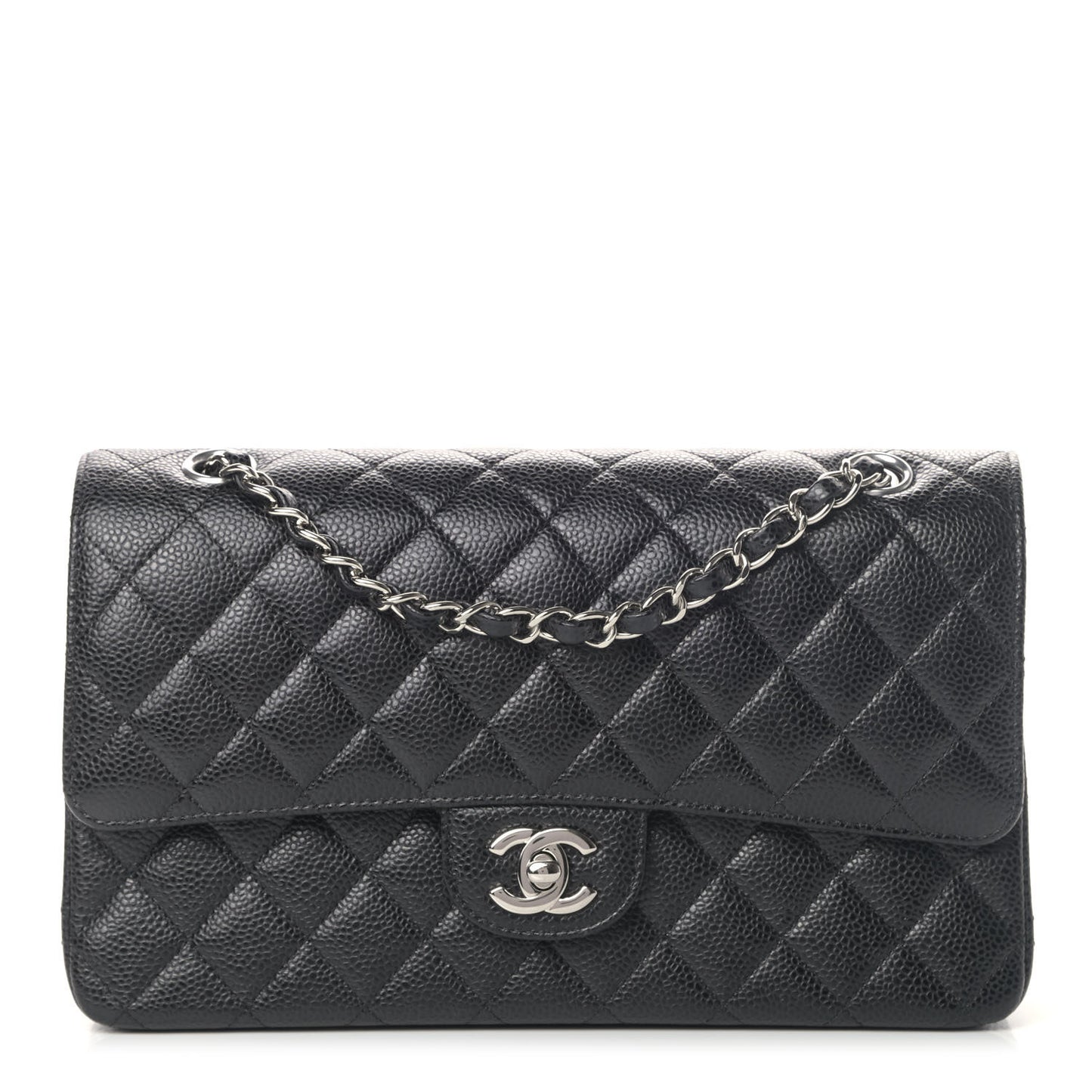 Caviar Quilted Medium Double Flap Black