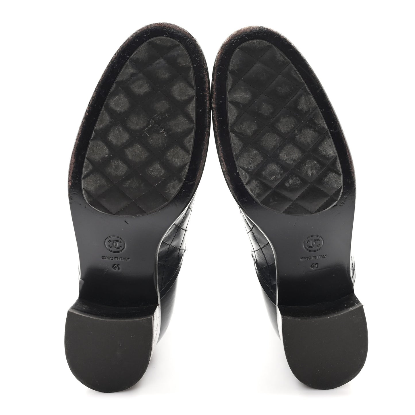 Calfskin Quilted Cap Toe Boots 41 Black Brown