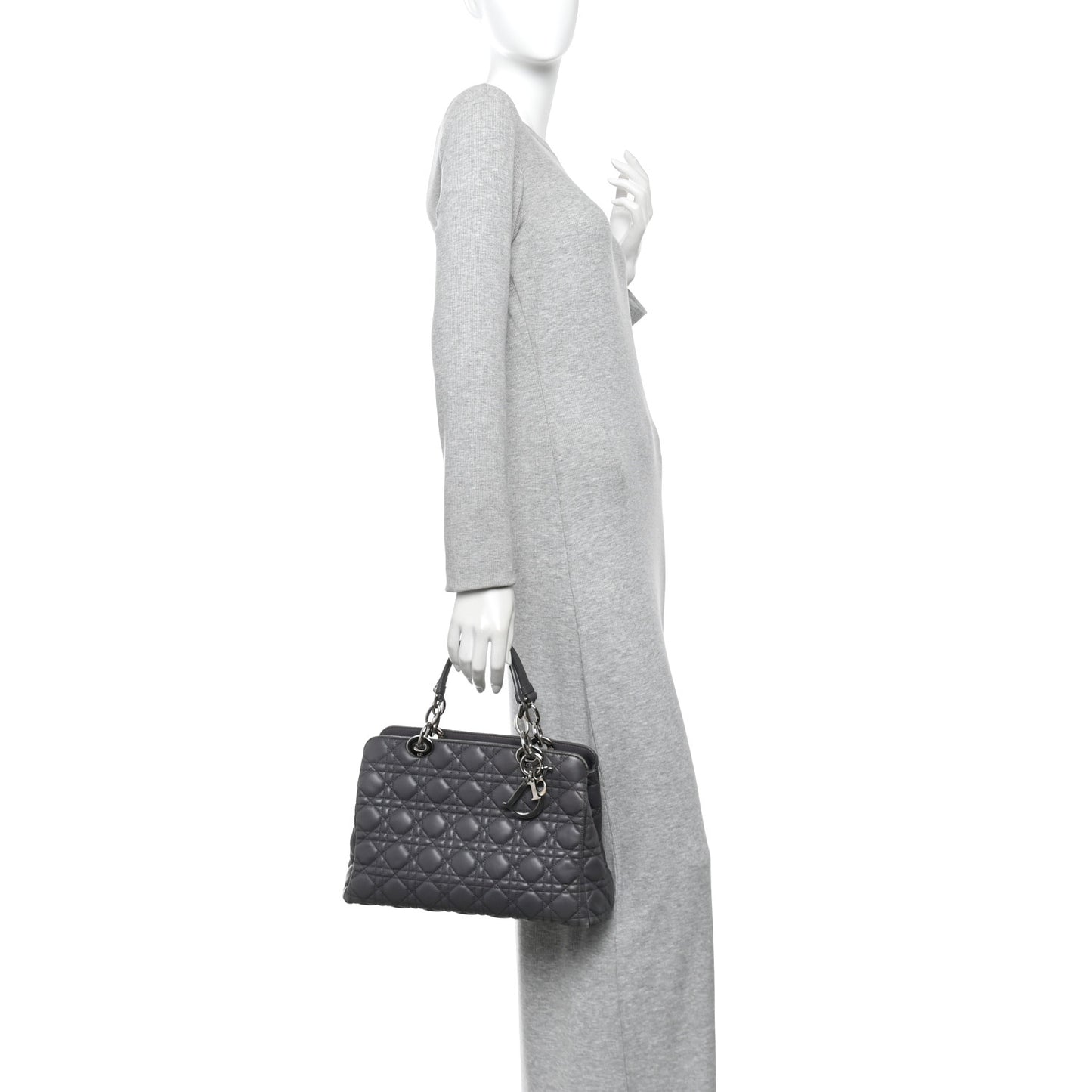 Lambskin Cannage Small Dior Soft Zipped Shopping Tote Grey