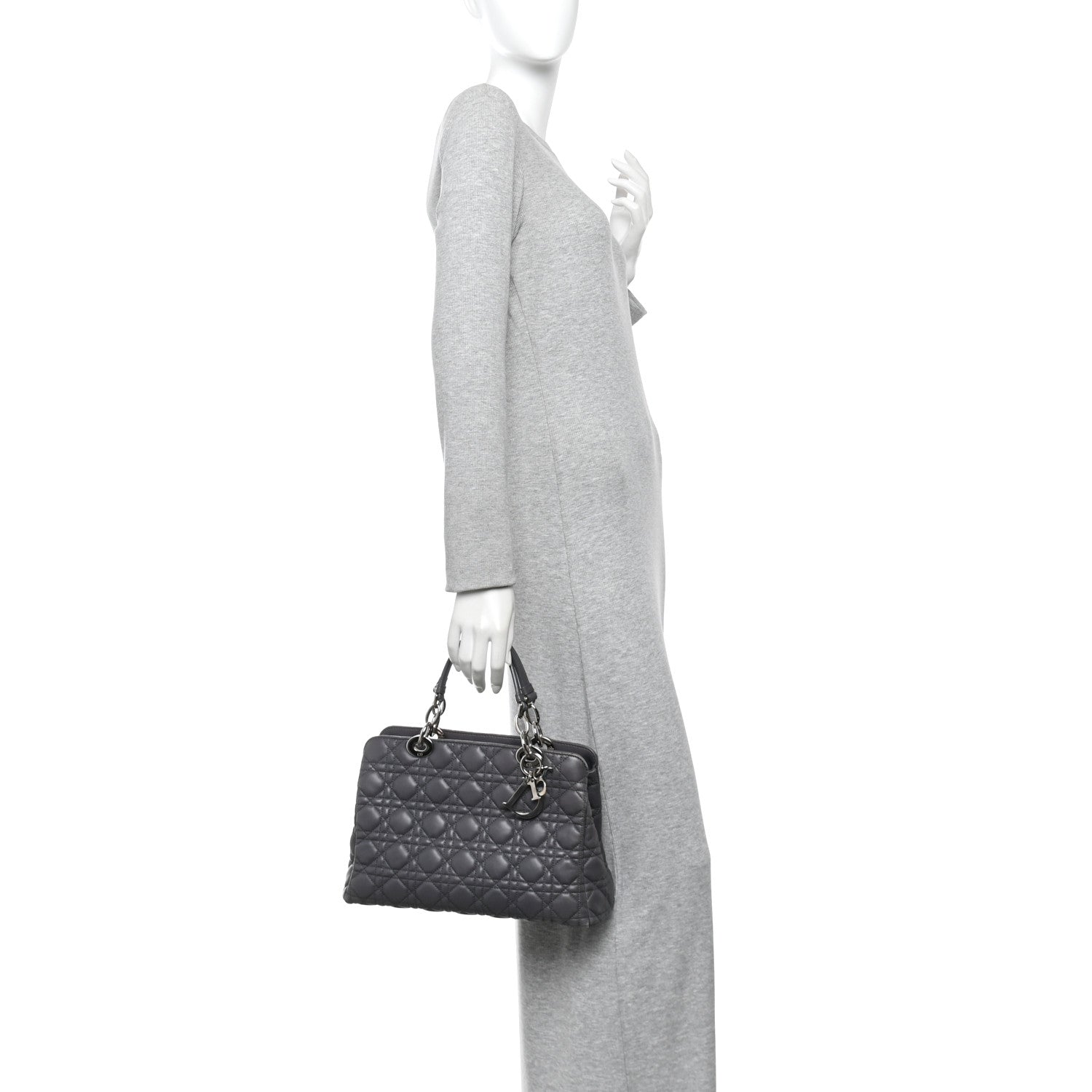Christian Dior Lambskin Cannage Small Dior Soft Zipped Shopping Tote Grey 2 of 10