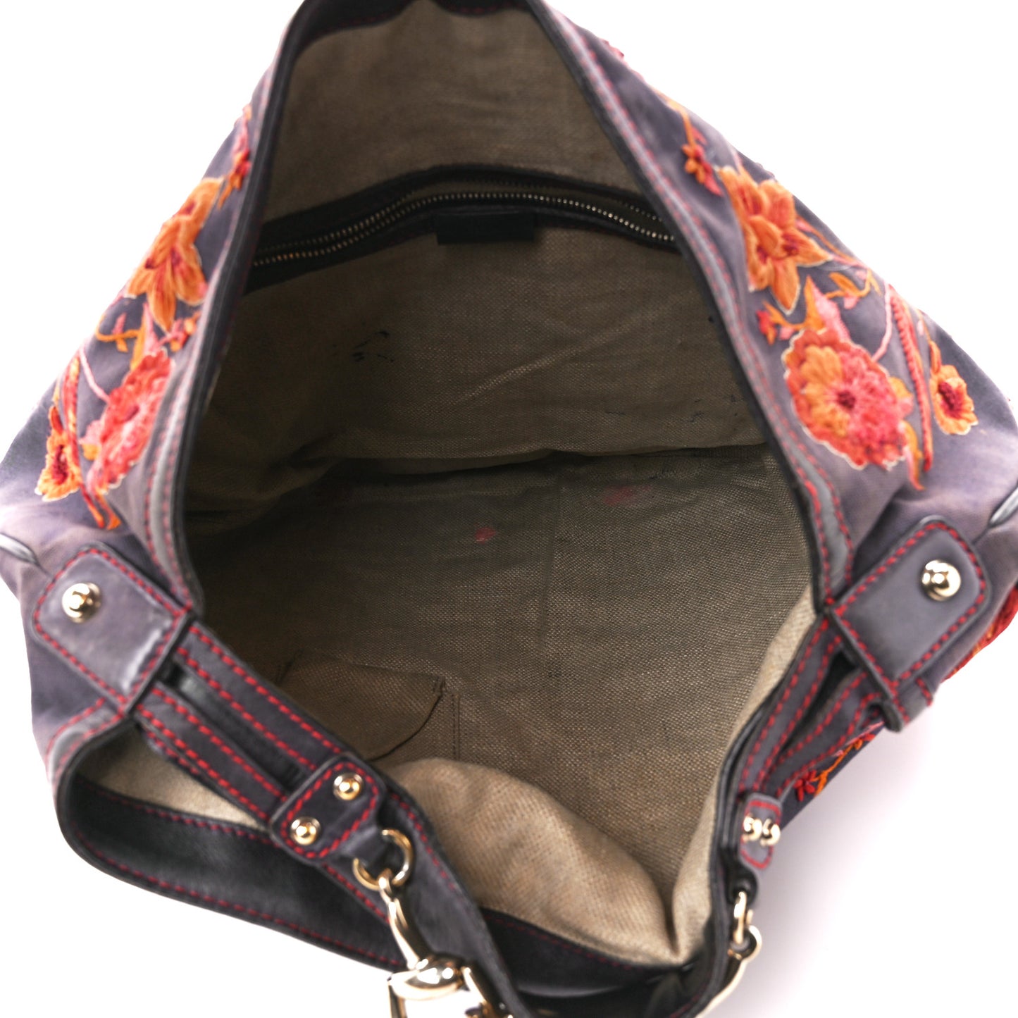 Canvas Embroidered Large Wave Hobo Blue Red