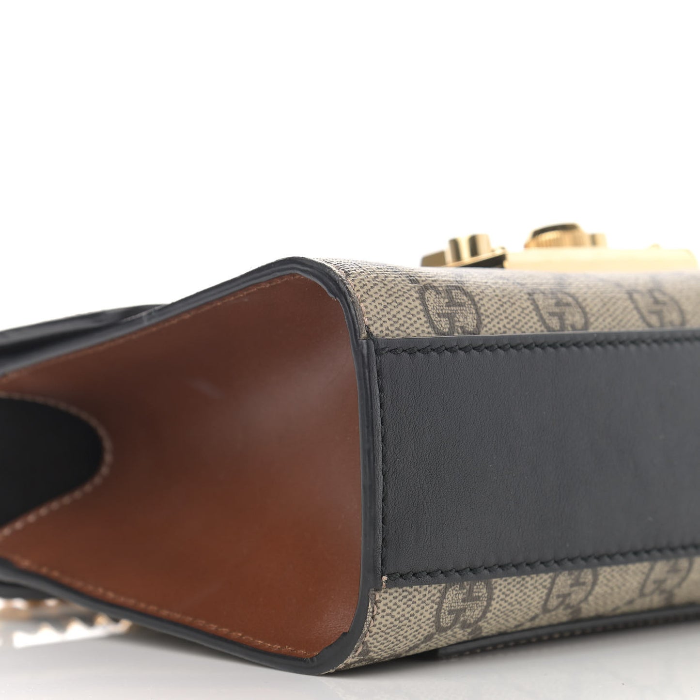 GG Supreme Monogram Calfskin Small Padlock Shoulder Bag Beige Black Cuir