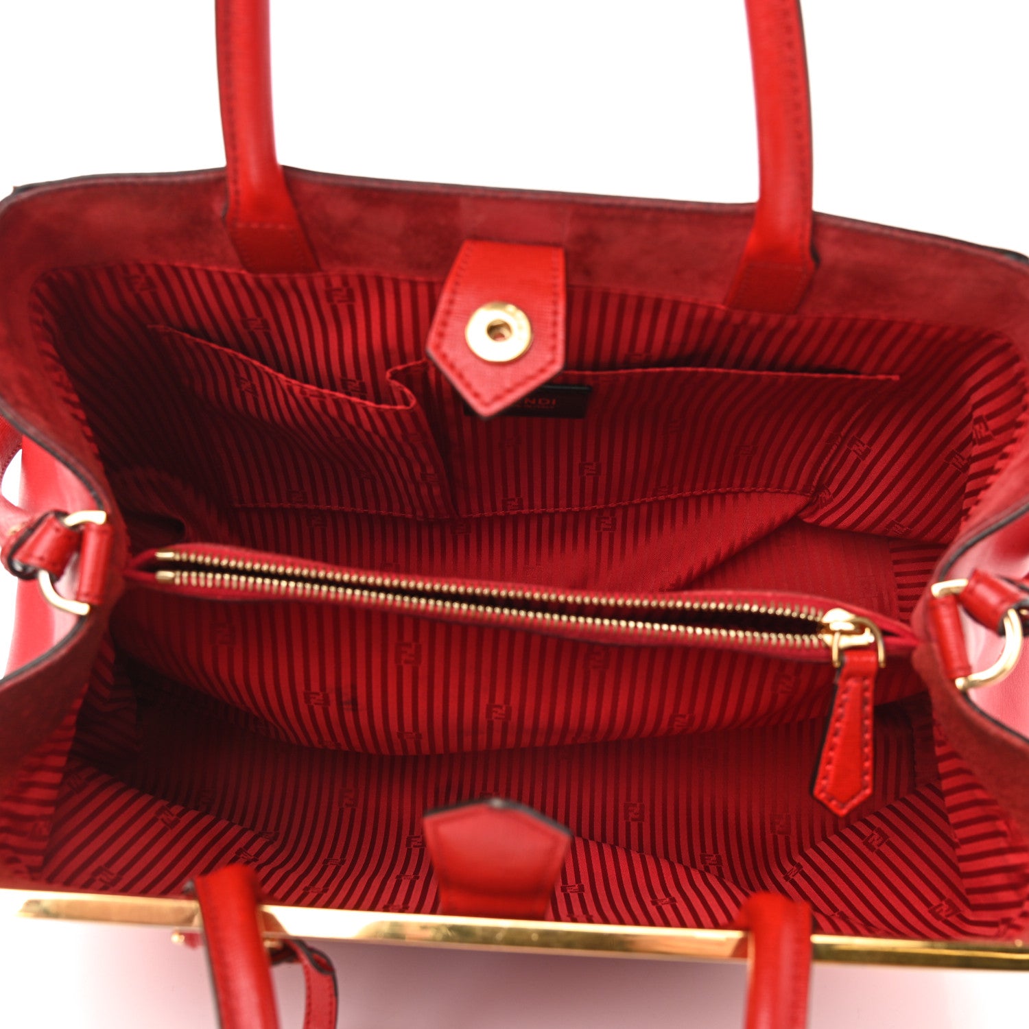 Fendi Vitello Elite Flamingo Regular 2Jours Tote Rosso Fiamma 5 of 14
