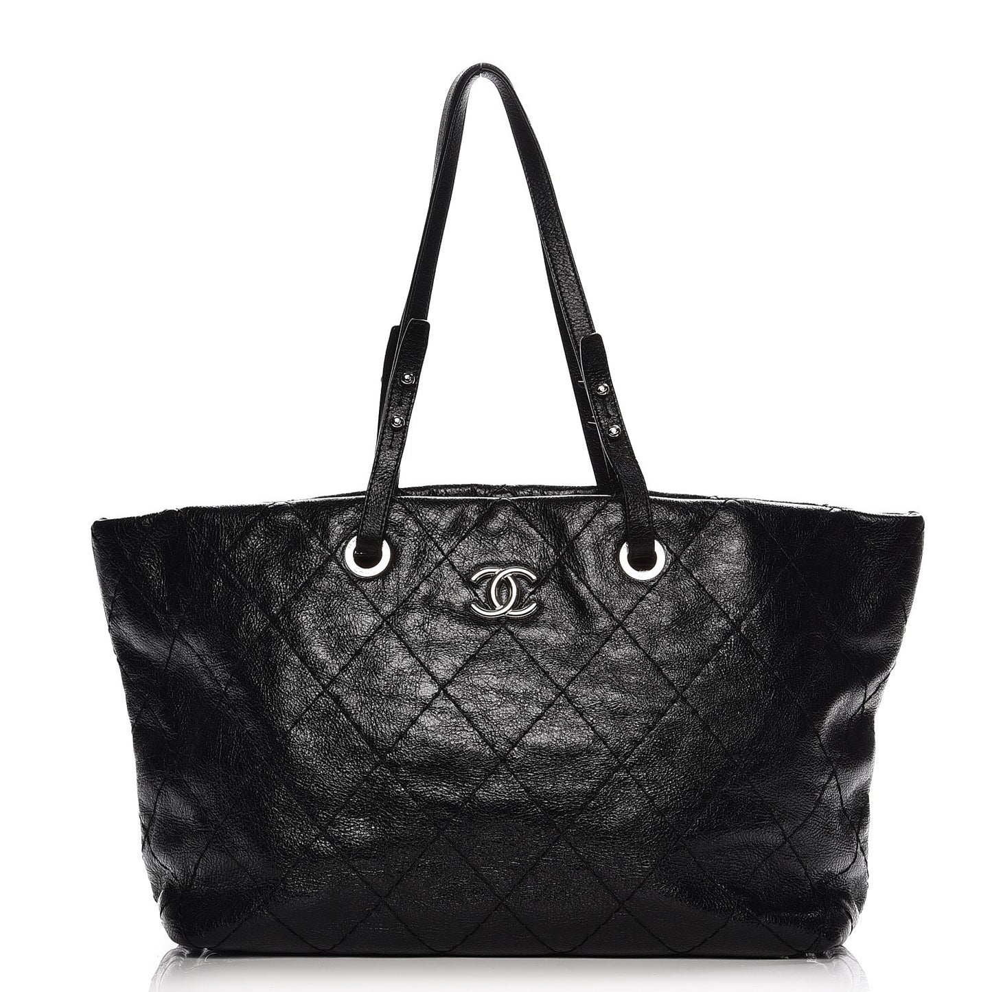 Glazed Calfskin Large On The Road Tote Black