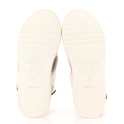 Chanel Goatskin Fabric TPU Gladiator Sandals 37 White Light Grey Navy Blue 5 of 18