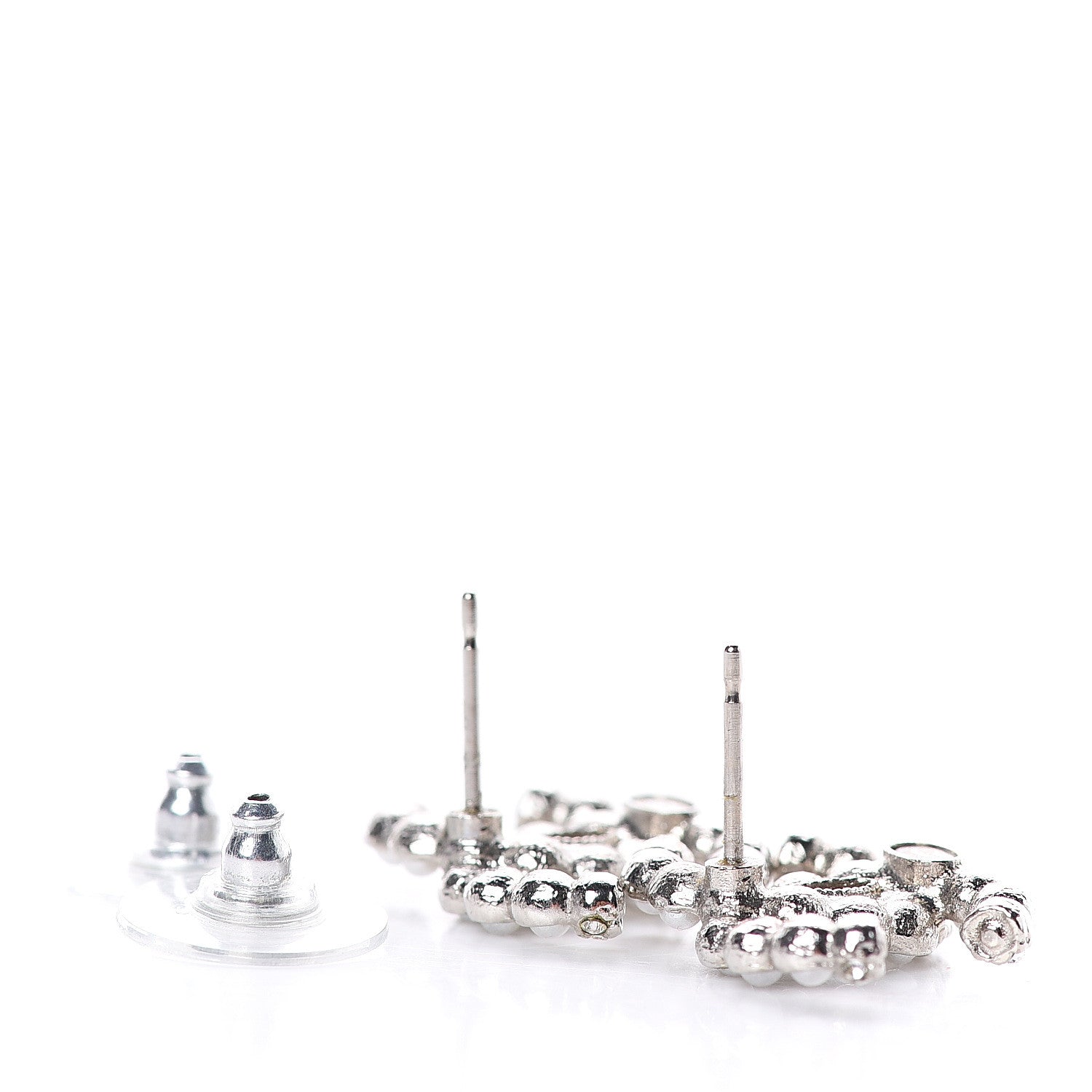 Chanel Pearl Crystal CC Earrings Silver 3 of 4